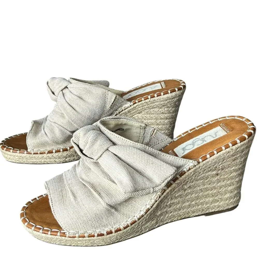 Sugar Hundreds Wedge Sandal 11 Beige Linen Slip On‎ Bow Espadrille Coconut Girl